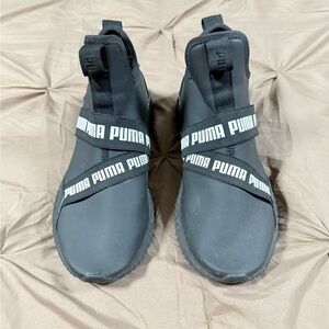 Puma Black Slip-On Sneakers with White Logo Straps